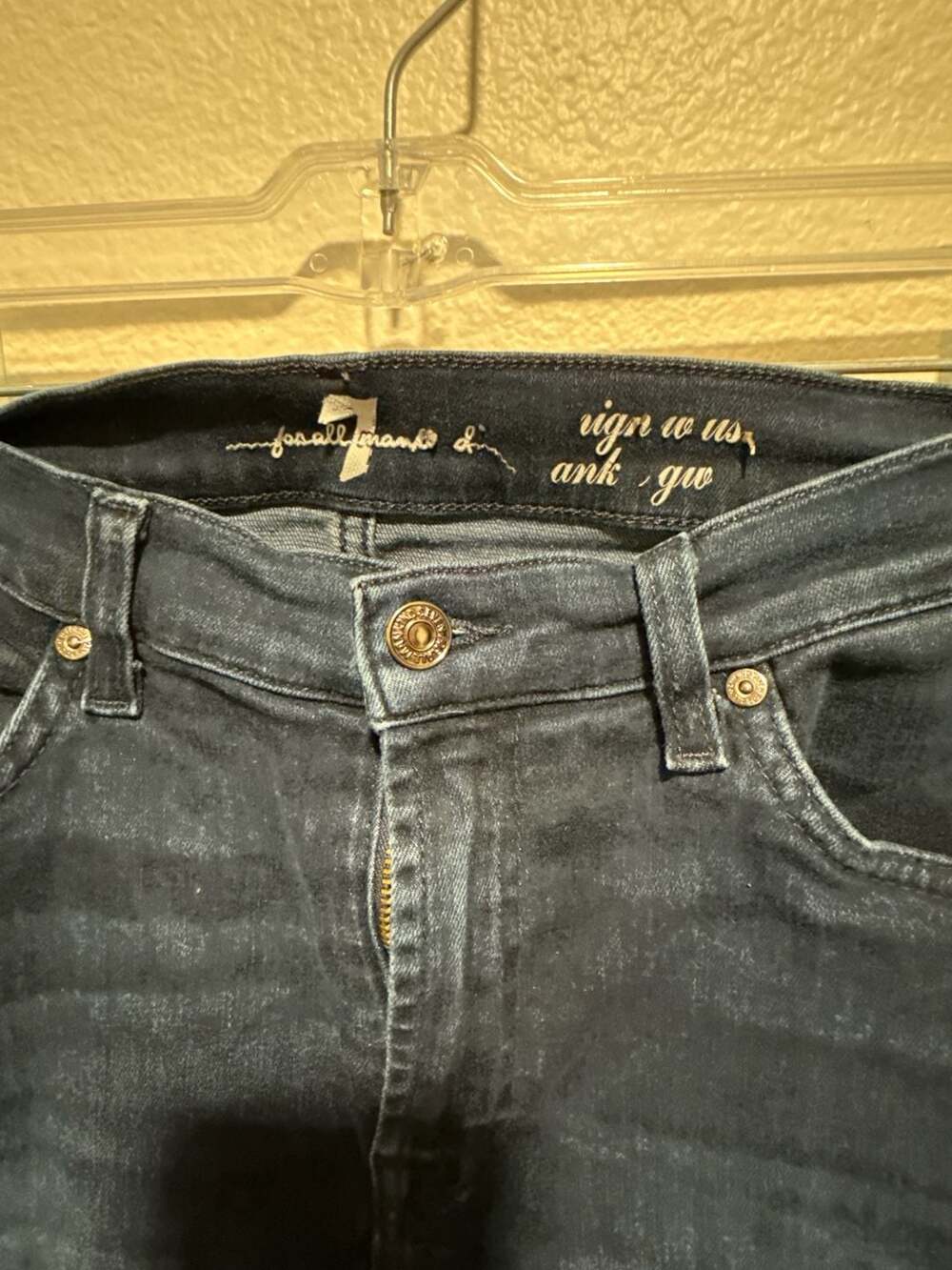 7 For All Mankind High Waist Ankle Skinny Jeans Size 32 Dark Wash - Picture 2 of 9
